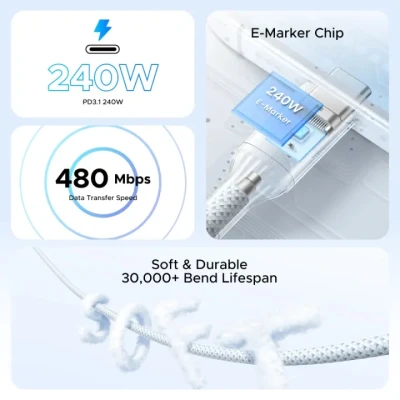 Кабель USB C - USB C, 480Mbps, 5A, QC5.0/PD3.1, 240W, 1m, L534 (75731) UGREEN