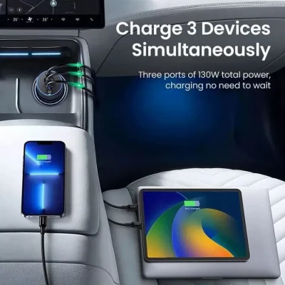 Автомобильное зарядное устройство QC4+, PD, 130W, (2USB-C+USB-A) EC705 (35025) UGREEN