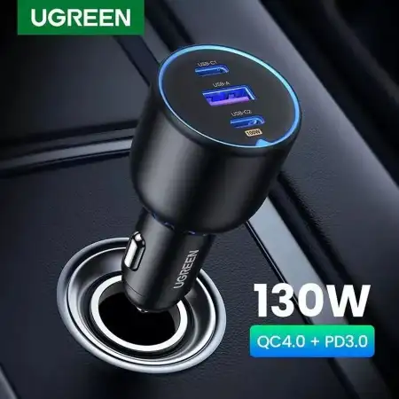 Автомобильное зарядное устройство QC4+, PD, 130W, (2USB-C+USB-A) EC705 (35025) UGREEN