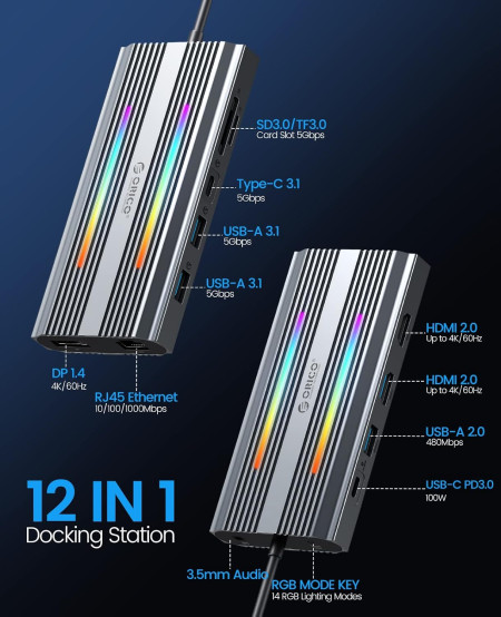 Док-станция USB-C 12-в-1 (ORICO-XDR-X33-RG-BP)