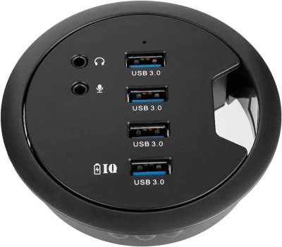 USB 3.0 HUB с внешним блоком питания и 3,5мм аудио разъёмами встраиваемый в стол
