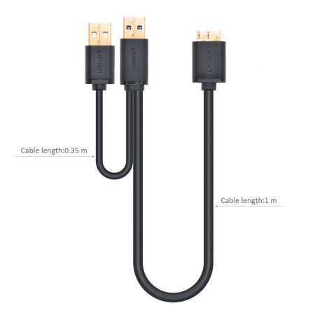 Кабель USB 3.0(m) - microUSB(m) Y-кабель для подключения жестких дисков (UGREEN)