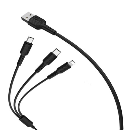 Кабель USB(m) - micro USB(m) + Lightning(m) + Type C BOROFONE ВХ16, 1m