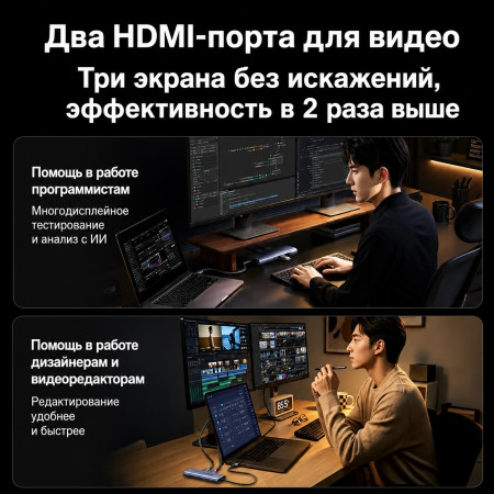 Док-станция USB-С 9-в-1, CM498A (85774) UGREEN