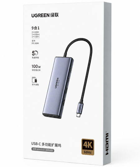 Док-станция USB-С 9-в-1, CM498A (85774) UGREEN