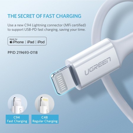 Кабель USB C- Lightning(m) 8-pin, 2m US171 (60749) UGREEN