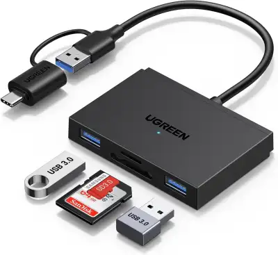 USB 3.0/Type C 2 port HUB + CardReader, 0.15m CM812 (45167) UGREEN