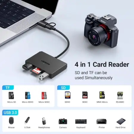 USB 3.0/Type C 2 port HUB + CardReader, 0.15m CM812 (45167) UGREEN