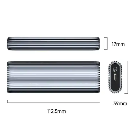 Корпус для установки M.2 SSD накопителя NVME M-Key/B&M-Key USB 3.2 Gen 2 (ORICO-AM2C3-G2-GY-BP)
