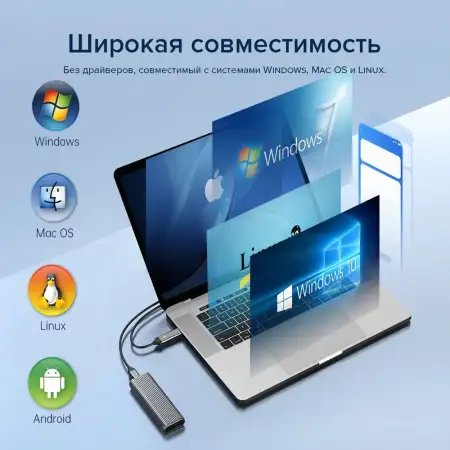 Корпус для установки M.2 SSD накопителя NVME M-Key/B&M-Key USB 3.2 Gen 2 (ORICO-AM2C3-G2-GY-BP)