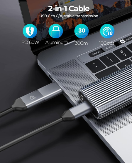 Корпус для установки M.2 SSD накопителя NVME M-Key/B&M-Key USB 3.2 Gen 2 (ORICO-AM2C3-G2-GY-BP)