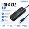 Конвертер USB-C 3.0 на LAN RJ-45, 1Gbps + USB A/C HUB, 0.15m (ORICO-PWCUR-C3-015-BK-EP)
