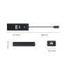 Конвертер USB-C 3.0 на LAN RJ-45, 1Gbps + USB A/C HUB, 0.15m (ORICO-PWCUR-C3-015-BK-EP)