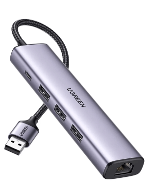 Конвертер USB 3.0 на LAN RJ-45,10/100/1000 Mbps + USB HUB 3 port, 0.2m CM475 (60554) UGREEN