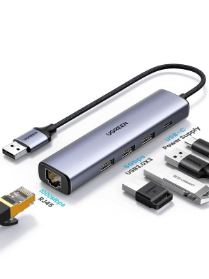 Конвертер USB 3.0 на LAN RJ-45,10/100/1000 Mbps + USB HUB 3 port, 0.2m CM475 (60554) UGREEN