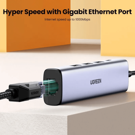 Конвертер USB 3.0 на LAN RJ-45,10/100/1000 Mbps + USB HUB 3 port, 0.2m CM475 (60554) UGREEN 