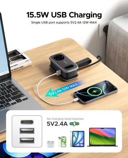 Удлинитель ORICO 2 розетки, 1.1м (ORICO-APP-2A3U-EU-BK-EP)