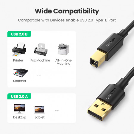 Кабель USB(m) - USB(m) A/B для принтера USB 1.5м. US135 (10350) UGREEN