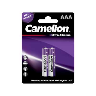 Батарейка CAMELION, LR03-BP2UT, Ultra Alkaline, AAA, 1.5V, 1150 mAh, 2 шт в блистере