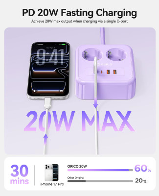 Удлинитель ORICO 2 розетки, 1.5м (ORICO-APD-2A2U2C-EU-20-BK-EP)