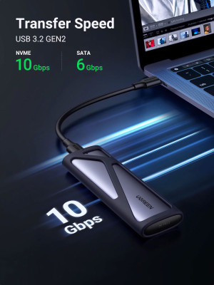 Корпус для установки M.2 SSD накопителя SATA M+B key/NVME M-Key (USB 3.1 Gen 2) CM400 (90264) UGREEN