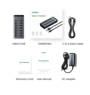 USB 3.0 HUB 7 port + доп.питание CM481 (90307) UGREEN