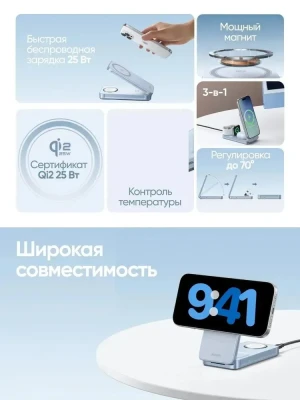 Беспроводное магнитное зарядное устройство 3-в-1, Wireless 25W, W757 (65901) UGREEN