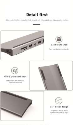 Конвертер USB 3.1m Type C на HDMI VGA LAN CardReader Audio 3.5mm mini jack USB 3.0 HUB 3 port PD