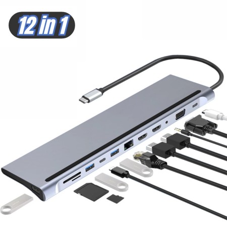 Конвертер USB 3.1(m) Type C на HDMI/VGA/LAN/CardReader/Audio 3.5mm mini jack/USB 3.0 HUB 3 port/PD