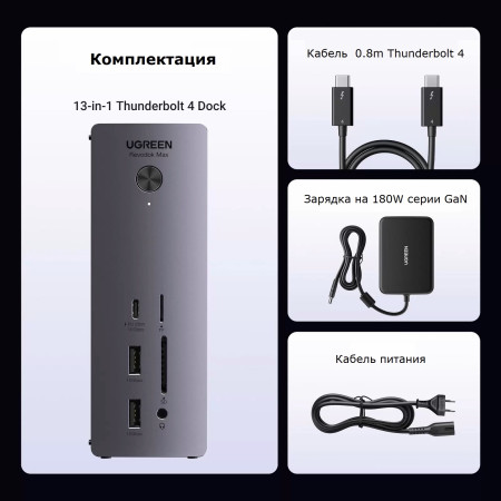 Док-станция USB-C 13-в-1 Thunderbolt 4, поддержка трех дисплеев Revodok U710 (25054EU) UGREEN