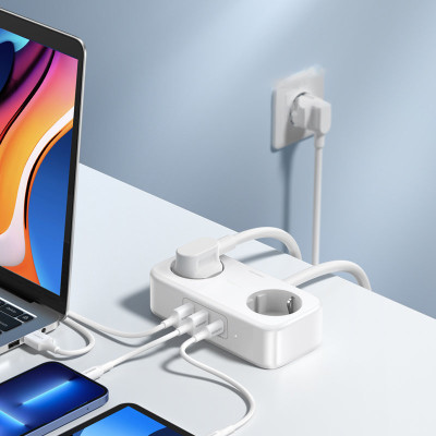 Удлинитель Power Strip на 2 розетки с 3 портами USB 30W, 1.8 м UGREEN