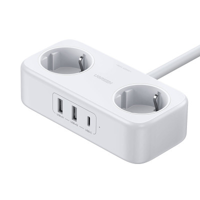 Удлинитель Power Strip на 2 розетки с 3 портами USB 30W, 1.8 м UGREEN