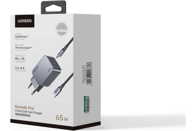 Зарядное устройство на 2xUSB-C+1 USB, 65W, QC4+/PD3.0, Nexode Pro, GaNInfinity X755 (25871) UGREEN