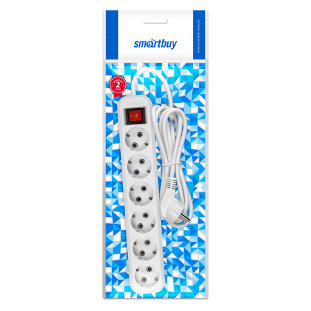 Удлинитель SmartBuy 6 розеток, 16А, ПВС 3х1.0, с вкл., с заземлением