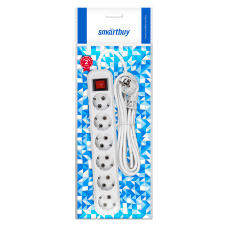 Удлинитель SmartBuy 6 розеток, 16А, ПВС 3х1.0, с вкл., с заземлением