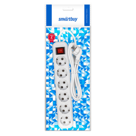 Удлинитель SmartBuy 6 розеток, 16А, ПВС 3х1.0, с вкл., с заземлением