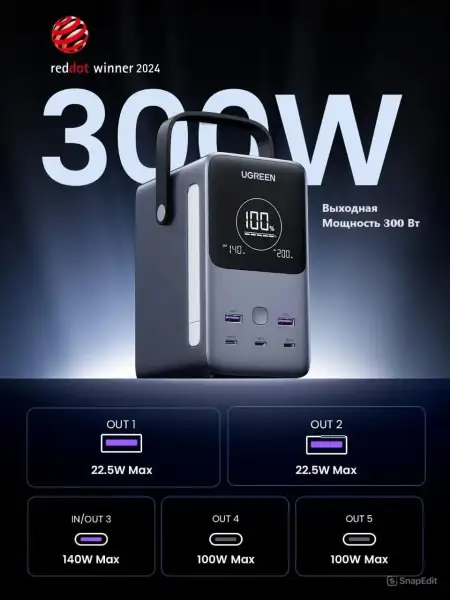 Мобильный аккумулятор Power Bank, 48000mAh, DigitalDisplay, 300W, серый, PB770 (25286) UGREEN