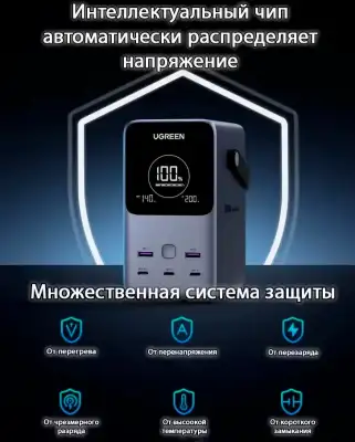 Мобильный аккумулятор Power Bank, 48000mAh, DigitalDisplay, 300W, серый, PB770 (25286) UGREEN