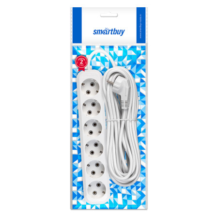 Удлинитель SmartBuy 6 розеток, 16А, ПВС 3х1,0, без вкл., с заземлением