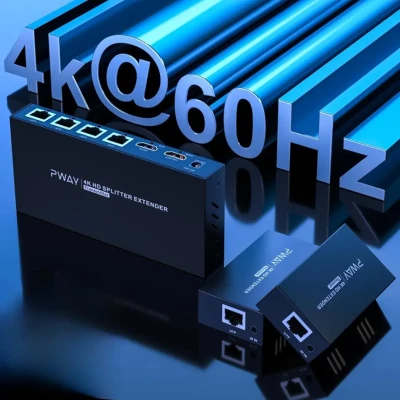 Удлинитель HDMI Extender, Splitter 1x4, 4K@60Hz, 60m, EDID, UTP (PW-HT247P4) PWAY