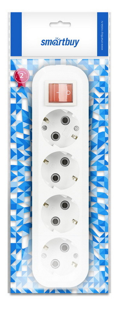 Колодка SmartBuy 4 розетки, 16А, с вкл., с заземлением (SBE-16-4-00-ZS)