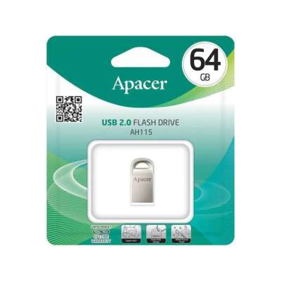 USB-накопитель, Apacer, AH115, AP64GAH115S-1, 64GB, USB 2.0, Серый