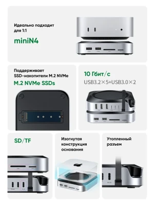 Док-станция USB-C 11-в-1, для Mac mini M4, CM841 (65487) UGREEN