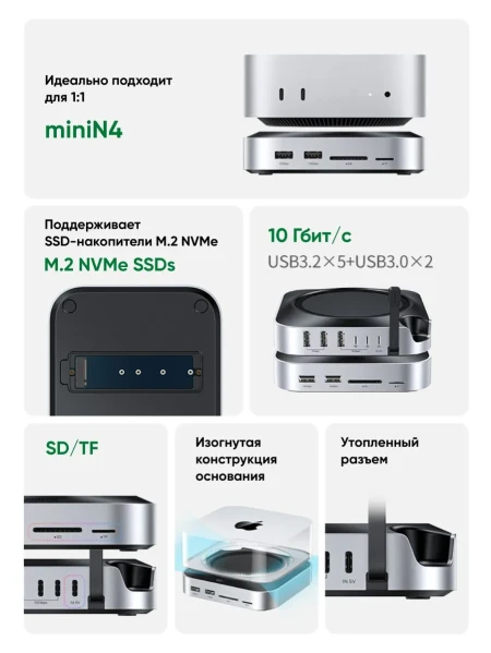 Док-станция USB-C 11-в-1, для Mac mini M4, CM841 (65487) UGREEN