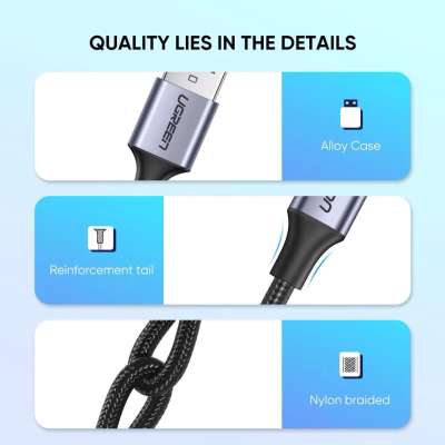 Кабель USB 2.0 - USB C, 480Mbps, 3A, QC3.0, 18W, 1m. US288 (60126) UGREEN