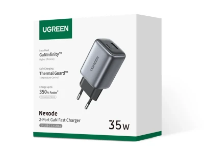 Зарядное устройство на 1xUSB-C+1 USB, 35W, QC3.0, Gan X CD350 (15539) UGREEN