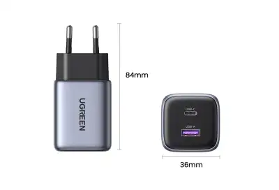 Зарядное устройство на 1xUSB-C+1 USB, 35W, QC3.0, Gan X CD350 (15539) UGREEN