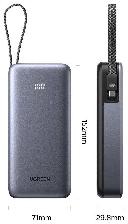 Мобильный аккумулятор Power Bank, 20000mAh, 45W, 2C1A, CCC, PB536 (55988C) UGREEN