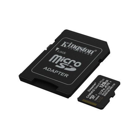 Карта памяти, Kingston, SDCS3/128GB, MicroSDXC 128GB, Canvas Select Plus, A1, U1, V10, c адаптером S