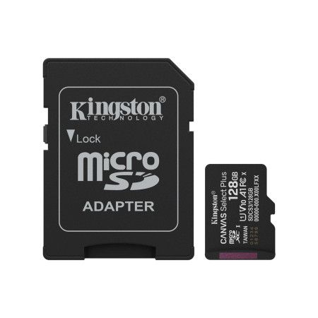 Карта памяти, Kingston, SDCS3/128GB, MicroSDXC 128GB, Canvas Select Plus, A1, U1, V10, c адаптером S